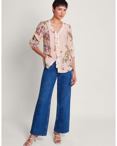 Monsoon Jaquetta Floral Blouse Pink - Blue