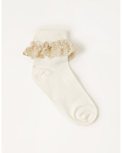 Monsoon Sparkle Lace Socks Ivory - White