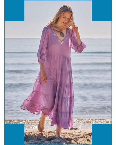 Monsoon East Embellished Maxi Dress Purple - Blue