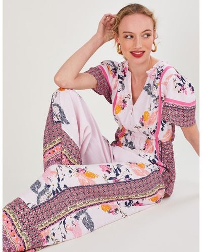 Monsoon Phedra Print Trousers In Sustainable Viscose Pink