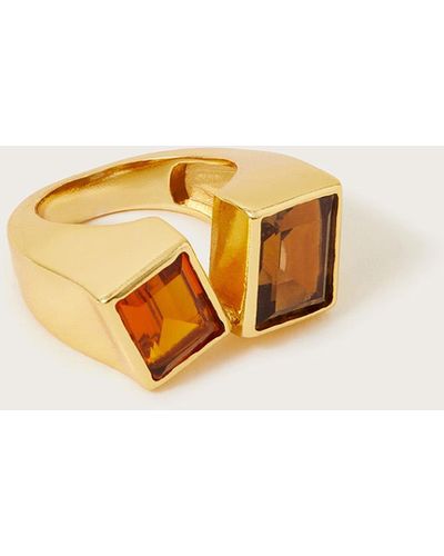 Monsoon Double Stone Ring Gold - Metallic