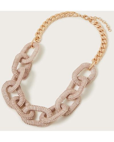 Monsoon Large Raffia Chain Link Necklace - Natural
