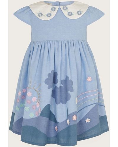 Monsoon Baby Applique Chambray Dress Blue