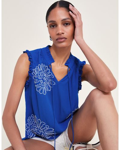 Monsoon Meena Embroidered Top Blue