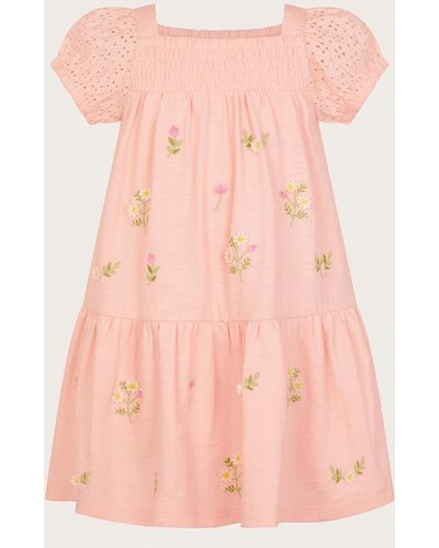 Monsoon Baby Embroidered Broderie Dress Pink
