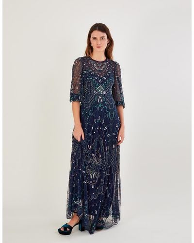 Monsoon Lily Embellished Maxi Dress With Recycled Polyester Blue