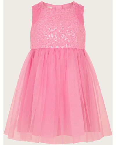 Monsoon Baby Priscilla Sequin Ruffle Dress Pink