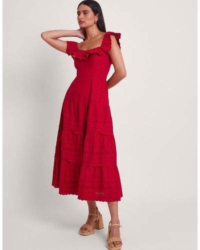 Monsoon Lucy Broderie Dress Red