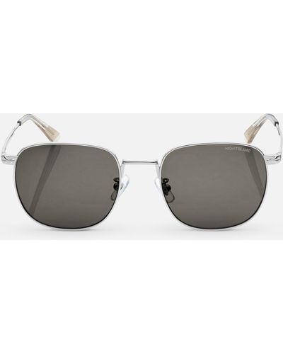 Montblanc Eckige Sonnenbrille Mit Silberfarbener Metallfassung - Grau