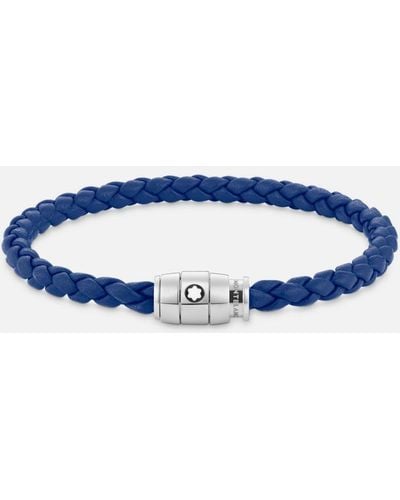 Montblanc Bracelet Steel 3 Rings Closing And Leather - Bracelets - Blue