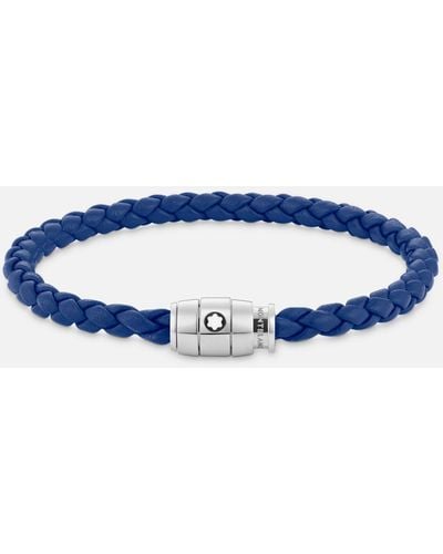 Montblanc Bracelet En Acier Et Cuir Bleu Avec Fermeture À 3 anneaux