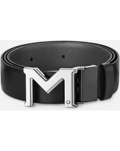 Montblanc Cinturón Reversible De Piel Negra Y Gris De 35 mm Con Hebilla M - Negro