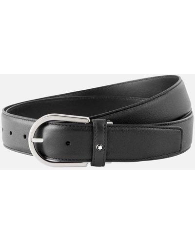 Montblanc Horseshoe Buckle Grey 35 Mm Leather Belt - Black
