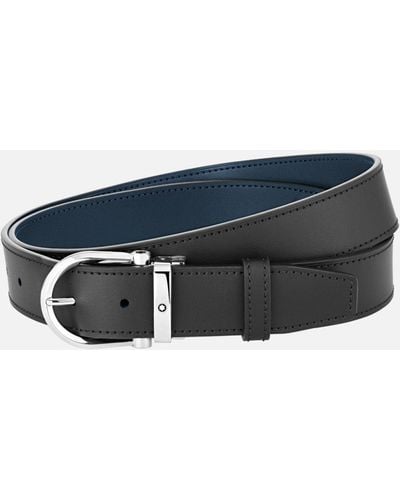 Montblanc Horseshoe Buckle Black/blue 35 Mm Reversible Leather Belt