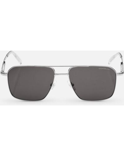 Montblanc Rechteckige Sonnenbrille Mit Silberfarbener Metallfassung - Grau