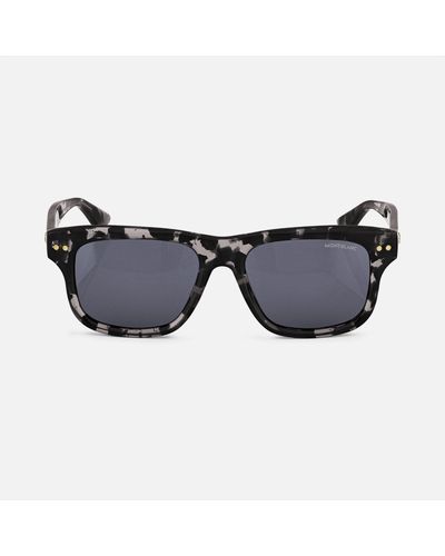 Montblanc Rechteckige Sonnenbrille Mit Schwarzer Kunststofffassung - Blau