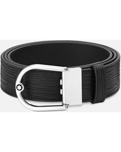 Montblanc Cinturón Reversible De Piel Negra Grabada Y Lisa De 35 mm Con Hebilla En Forma De Herradura - Negro
