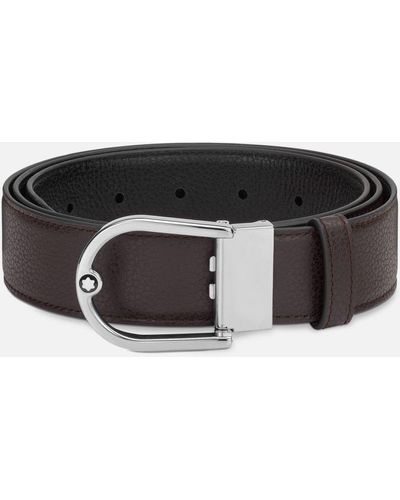 Montblanc Horseshoe Buckle Grainy Ebony/black 35mm Reversible Leather Belt