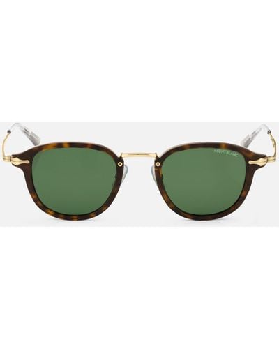Montblanc Runde Sonnenbrille Mit Havannafarbener Eingespritzter Fassung - Grün