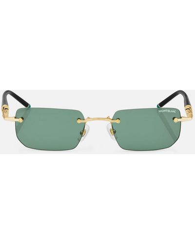 Montblanc Rechteckige Sonnenbrille Mit Goldfarbener Metallfassung - Grün