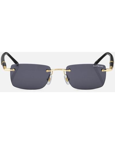 Montblanc Rechteckige Sonnenbrille Mit Goldfarbener Metallfassung - Blau