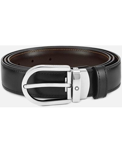 Montblanc Horseshoe Buckle Reversible Leather Belt - Black