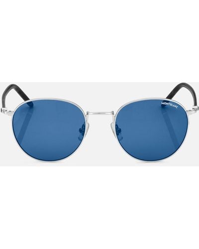 Montblanc Runde Sonnenbrille Mit Rutheniumfarbener Metallfassung - Blau