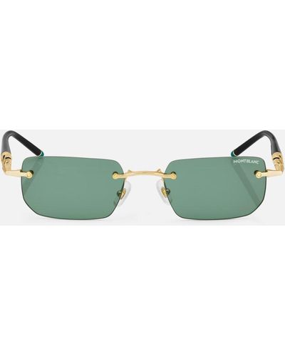 Montblanc Rectangular Sunglasses With Coloured Metal Frame - Green