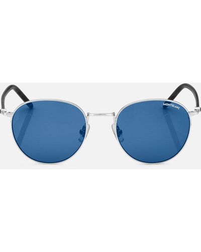 Montblanc Round Sunglasses With Ruthenium Coloured Metal Frame - Blue