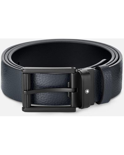 Montblanc Cinturón Reversible De Piel Negra Y Azul De 35 mm - Negro