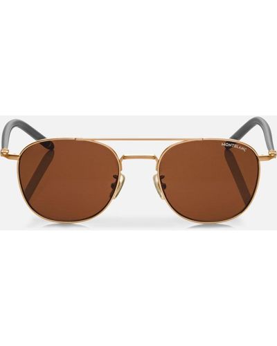 Montblanc Squared Sunglasses With Grey And Gold Coloured Metal Frame - Brown