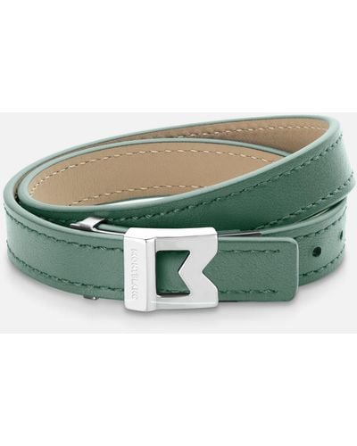 Montblanc Armband Mit M-logo Aus Zinnfarbenem Leder. Größe Einstellbar - Grün
