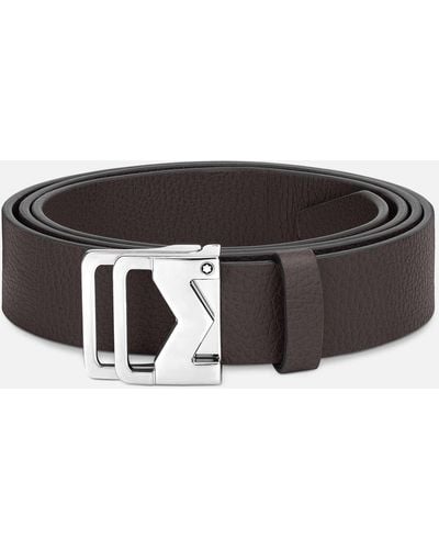 Montblanc Cinturón De Piel Ébano Graneada De 35 mm - Negro