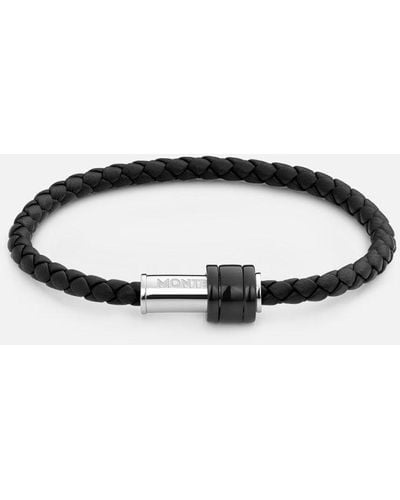 Montblanc Men's Woven Leather Bracelet - Black