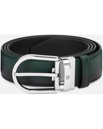Montblanc Cinturón Con Hebilla En Forma De Herradura De 35 mm De Piel De Color Verde Británico Efecto Sfumato - Negro