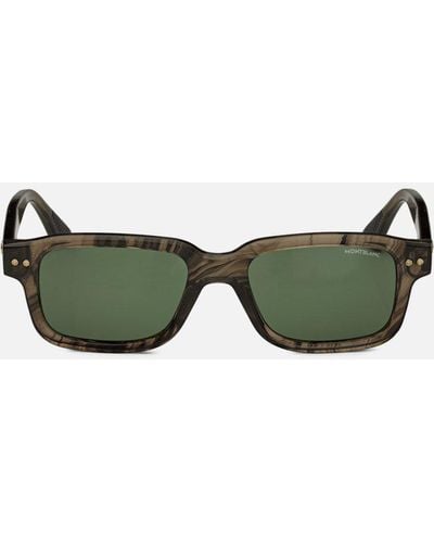 Montblanc Rectangular Sunglasses With Havana-colored Acetate Frame - Sunglasses - Green