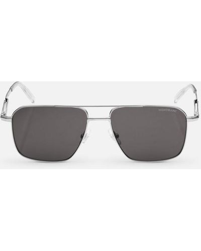 Montblanc Rectangular Sunglasses With Silver Coloured Metal Frame - Grey