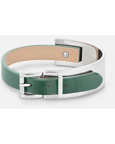 Montblanc Bracelet Wrap Me In Pewter Leather And Steel. Adjustable Size - Bracelets - Green