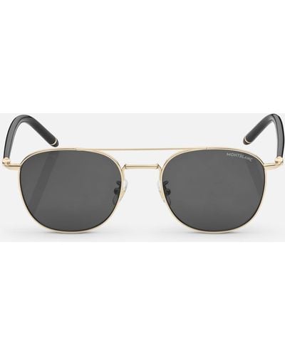 Montblanc Eckige Sonnenbrille Mit Schwarzer Und Goldfarbener Metallfassung - Grau