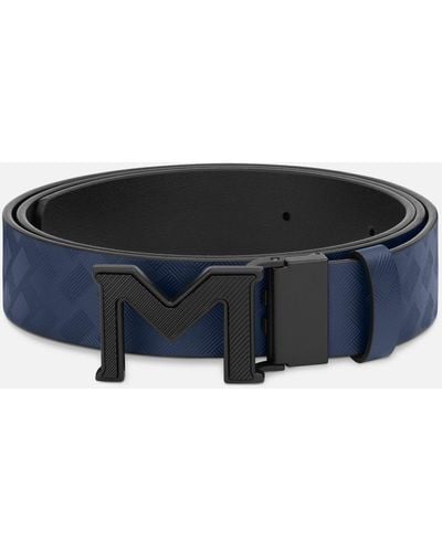 Montblanc Cintura Reversibile Con Fibbia "m" In Pelle Extreme 3.0 Blu/nera Liscia Da 35 Mm