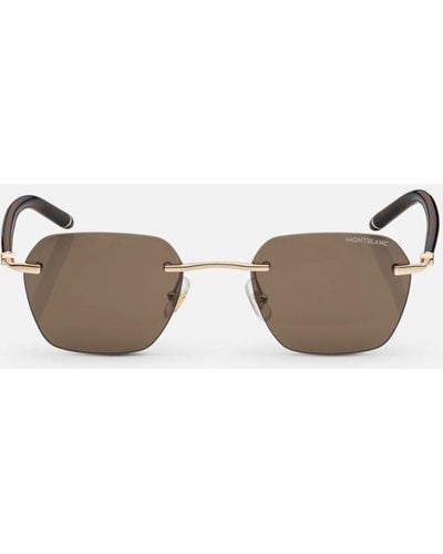 Montblanc Squared Sunglasses With Gold Coloured Metal Frame - Brown