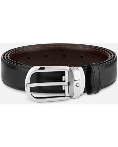 Montblanc Horseshoe Buckle Black/brown 30 Mm Reversible Leather Belt - Multicolour