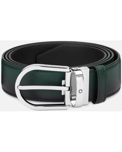 Montblanc Horseshoe Buckle Sfumato British Green 35mm Leather Belt - Belts - Black