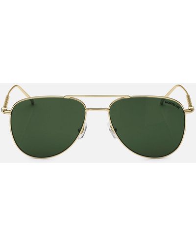 Montblanc Eckige Sonnenbrille Mit Goldfarbener Metallfassung - Grün