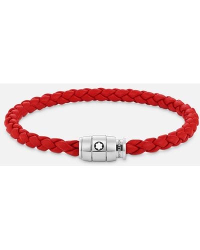 Montblanc Bracelet Steel 3 Rings Closing And Leather - Bracelets - Red