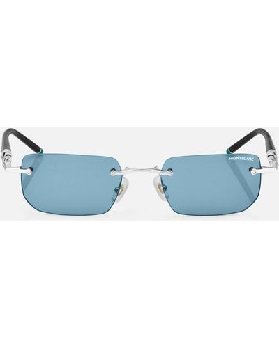 Montblanc Occhiali Da Sole Con Montatura Rettangolare In Metallo Color Argento - Blu