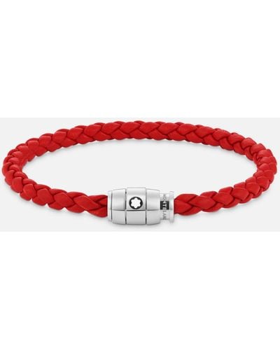Montblanc Bracelet En Acier Et Cuir Rouge Avec Fermeture À 3 anneaux