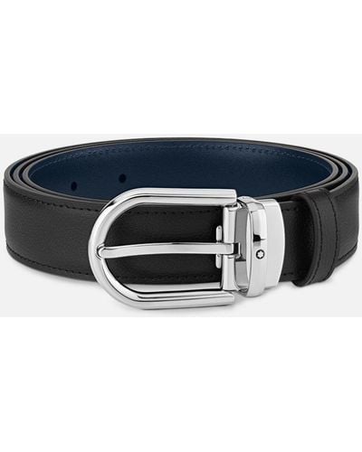 Montblanc Horseshoe Buckle Black/blue 30 Mm Reversible Leather Belt