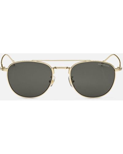 Montblanc Runde Sonnenbrille Mit Goldfarbener Metallfassung Und Grauen Gläsern - Mehrfarbig