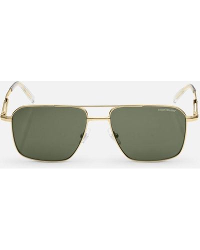Montblanc Rectangular Sunglasses With Gold Coloured Metal Frame - Green